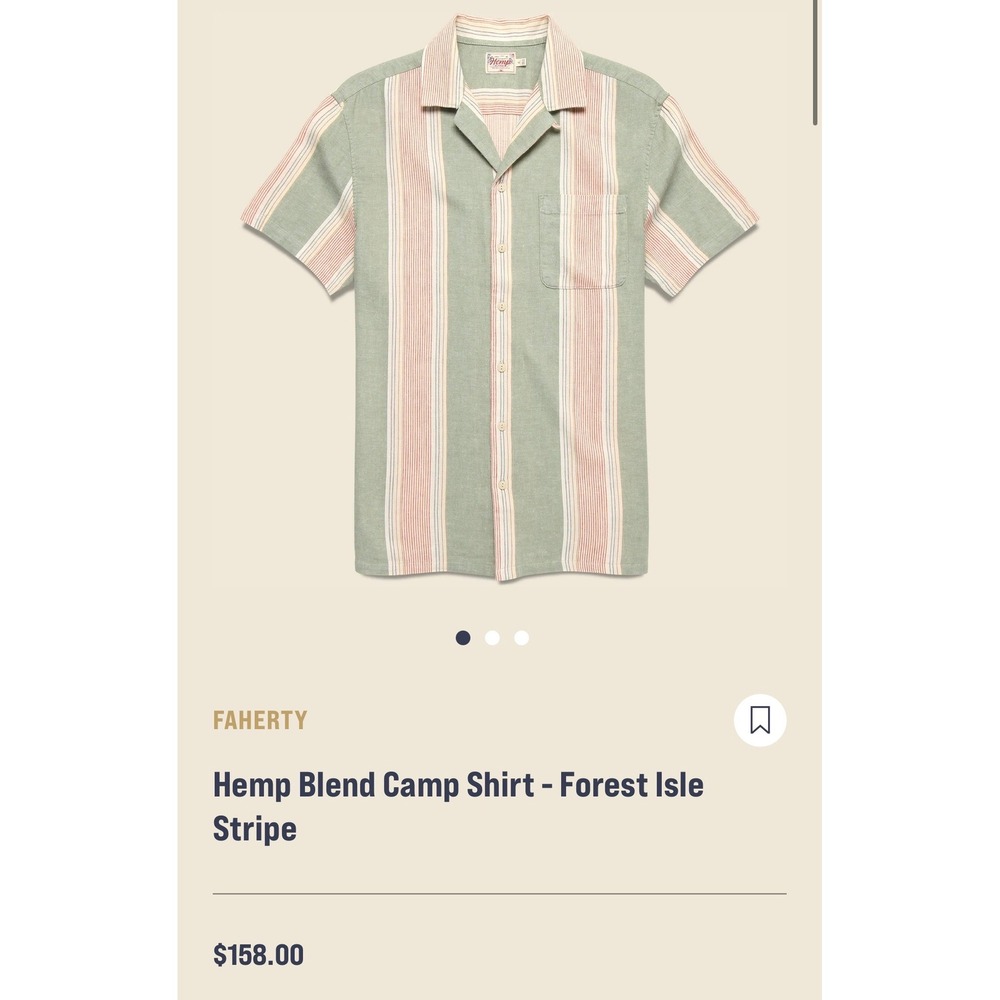 Faherty Brand Hemp Organic Cotton Striped Short Sleeve Shirt Medium Green zz95